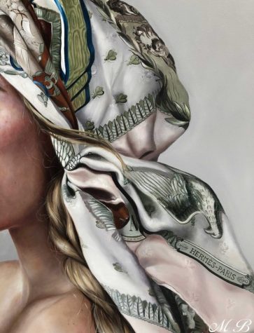Schilderij-Girl with her Hermes scarf and golden apple-May-Brit-Kunstenares-w03