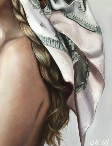 Schilderij-Girl with her Hermes scarf and golden apple-May-Brit-Kunstenares-w04